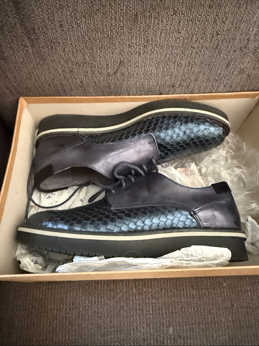 kanna Navy Textured Lace-Up Oxfords with Cream Trim